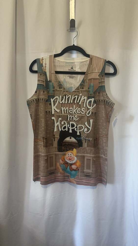 DISNEY PARK DISNEY WORLD RUNNING MAKES ME HAPPY CINDERELLA CASTLE TANK TOP~NW XL